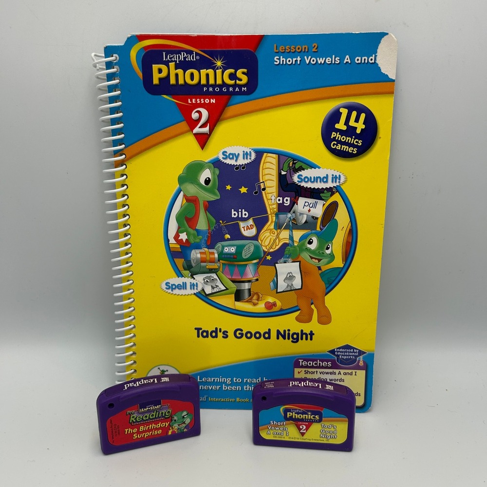 LeapFrog LeapPad Phonics Lesson 2 Tad's Good Night Book & 2 Cartridges Set
